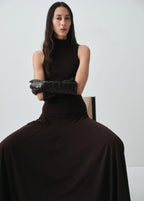 Long Croc Effect Leather Gloves Black