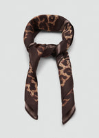 Leopard Print Satin Scarf Brown