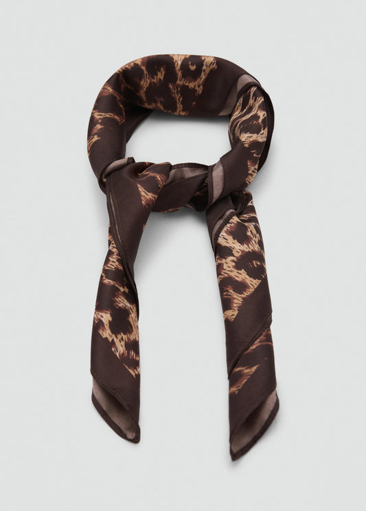Leopard Print Satin Scarf Brown
