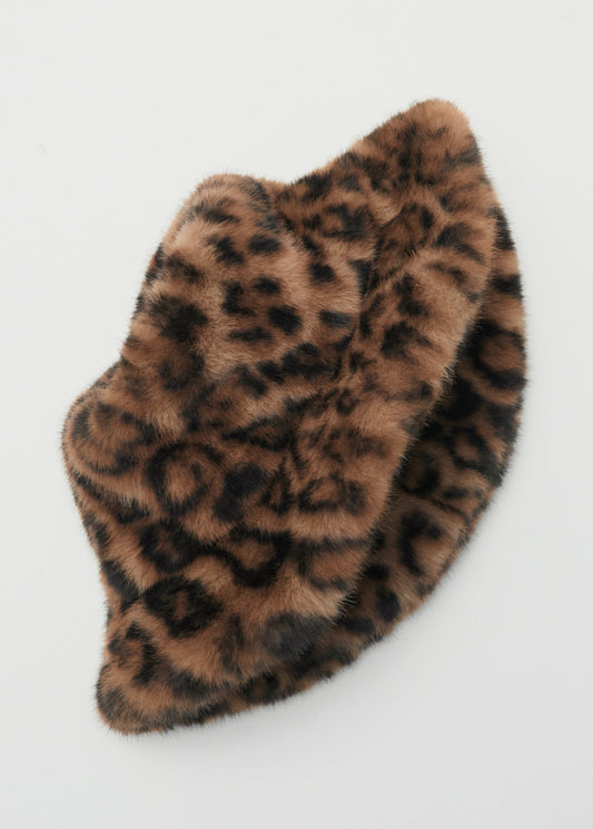 Leopard Print Fur Effect Bucket Hat Brown