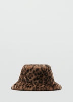 Leopard Print Fur Effect Bucket Hat Brown