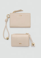 Leather Effect Wallet With Zip Off White