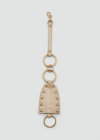 Leather Effect Keychain With Studs Beige