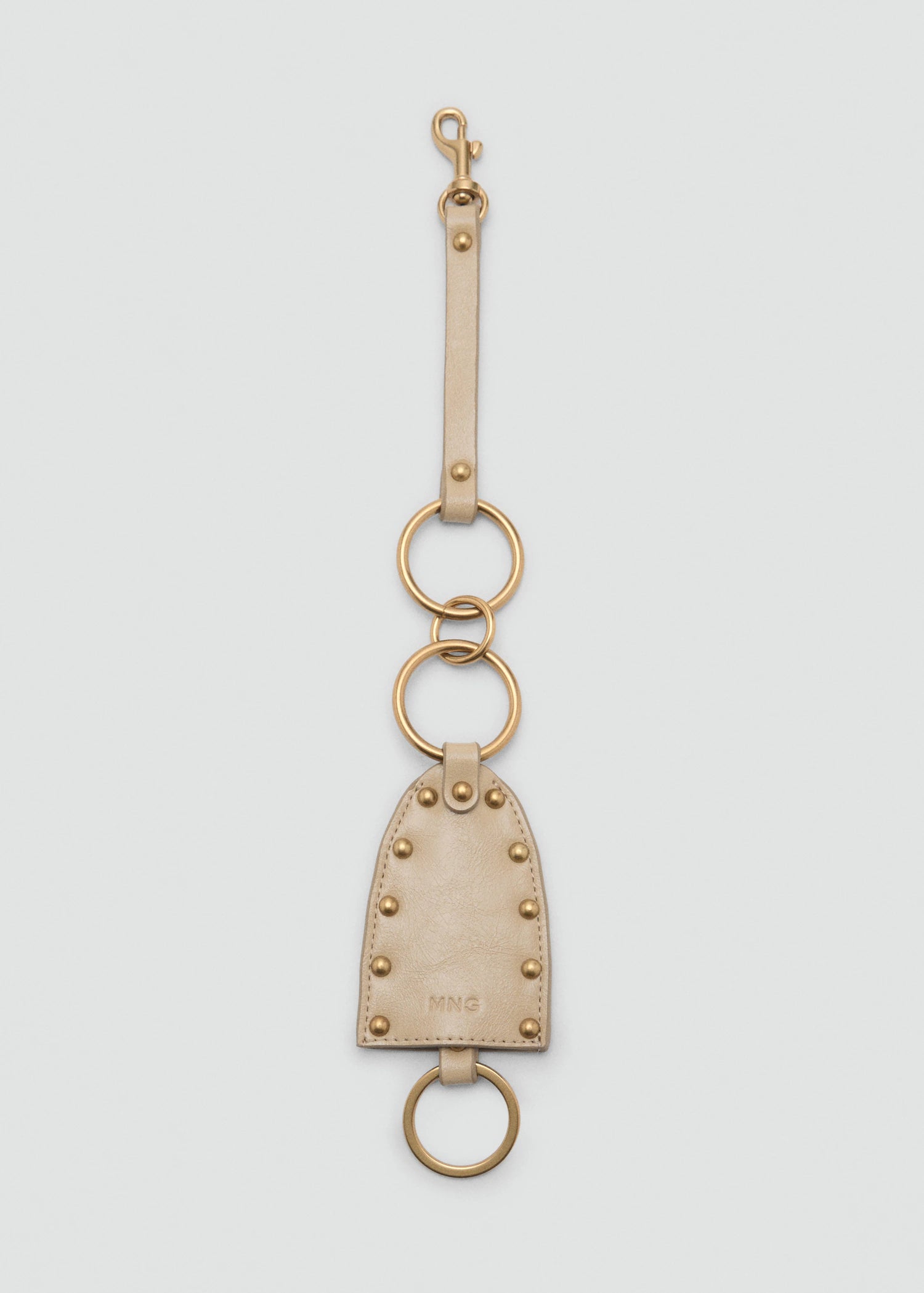 Leather Effect Keychain With Studs Beige