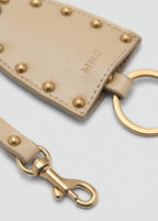 Leather Effect Keychain With Studs Beige