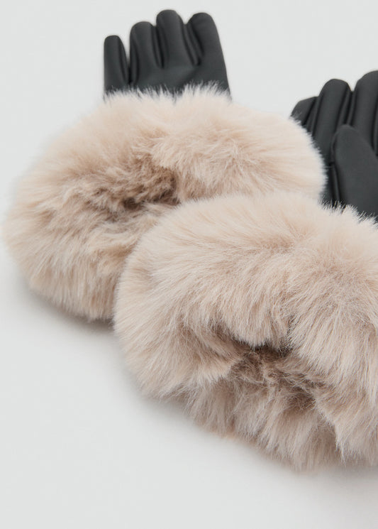 Leather Effect Gloves Beige