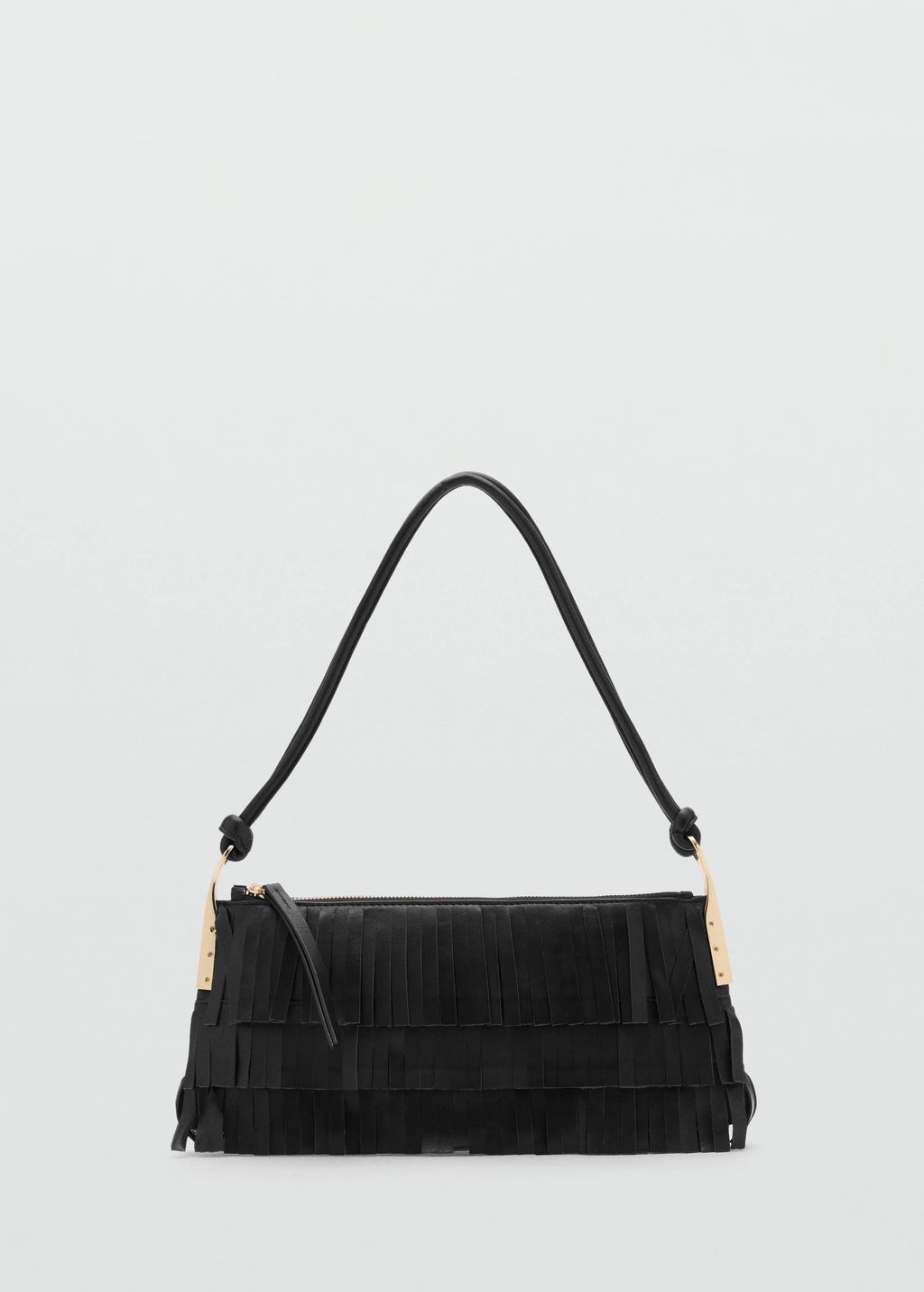 Leather Shoulder Bag With Fringes Black