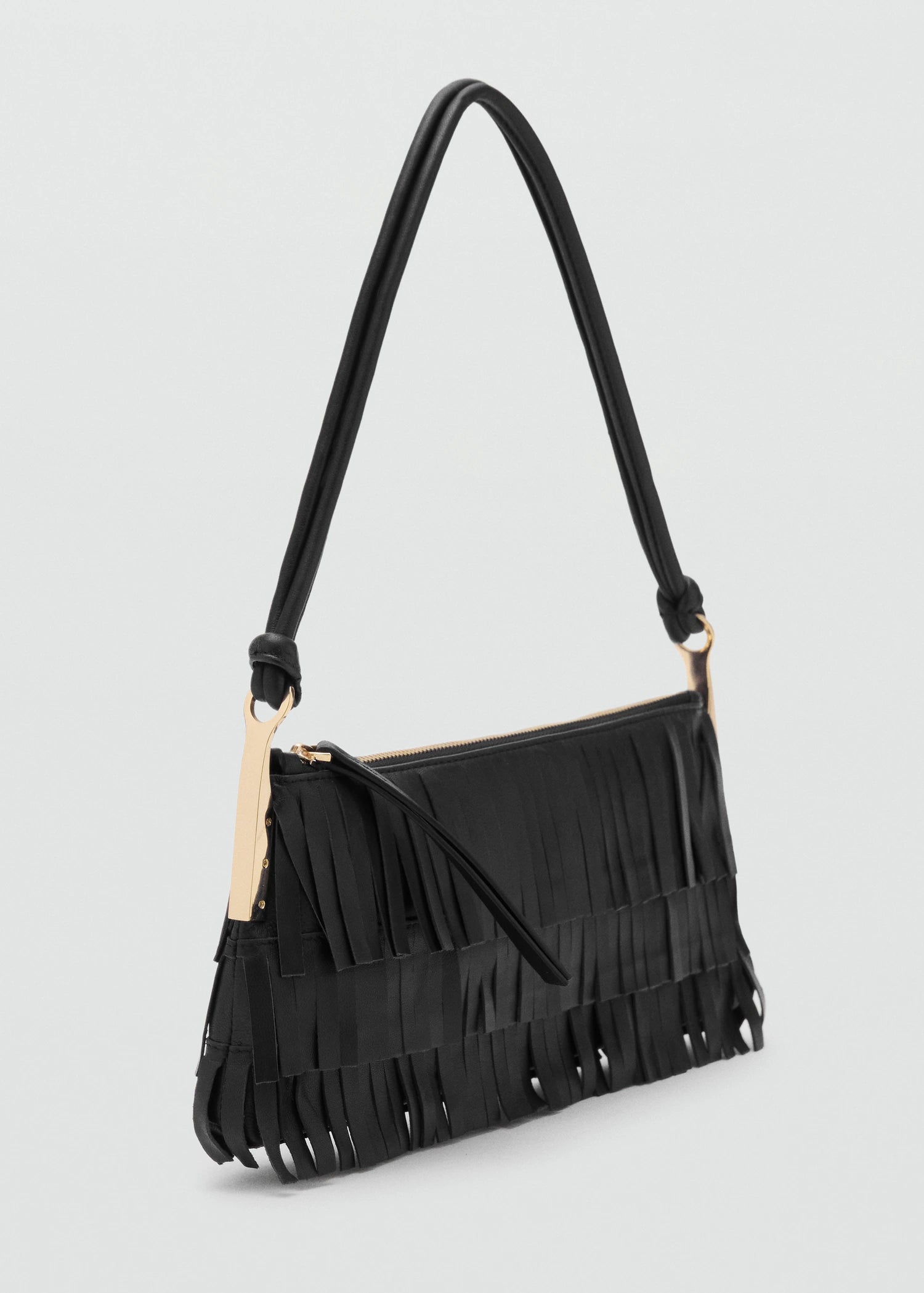 Leather Shoulder Bag With Fringes Black