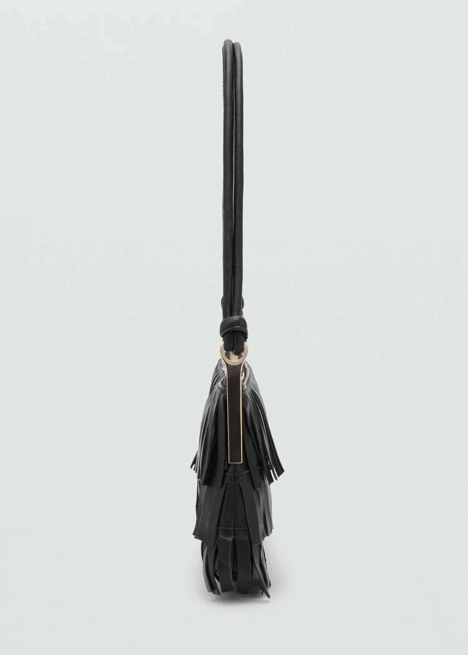 Leather Shoulder Bag With Fringes Black