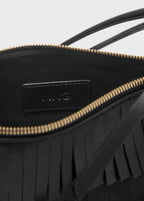 Leather Shoulder Bag With Fringes Black