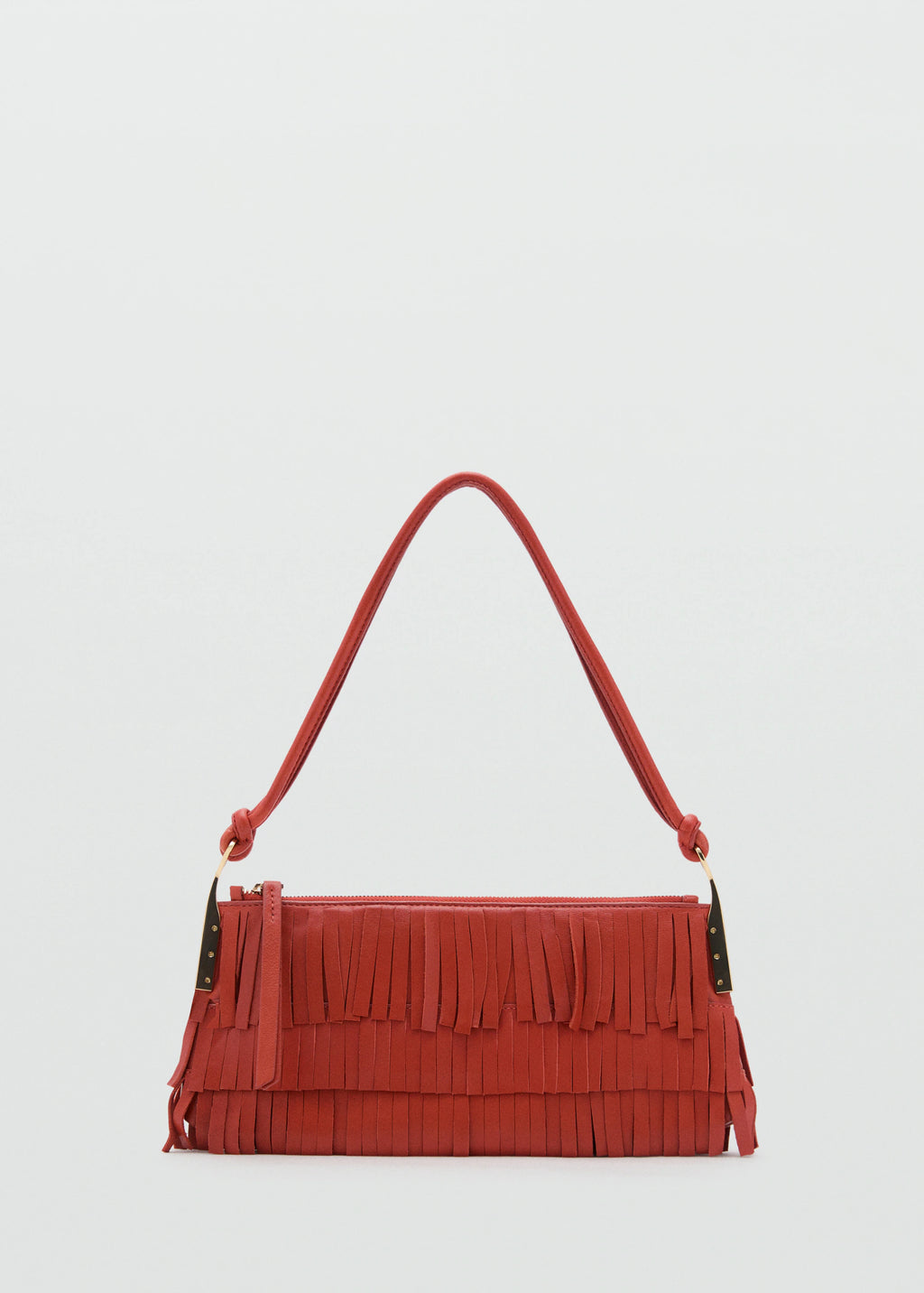 Leather Shoulder Bag With Fringes Russet