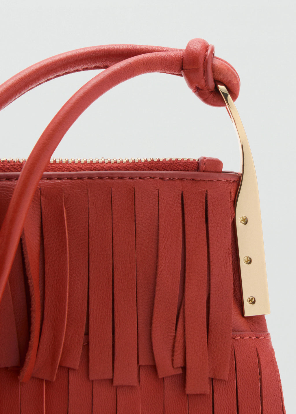 Leather Shoulder Bag With Fringes Russet