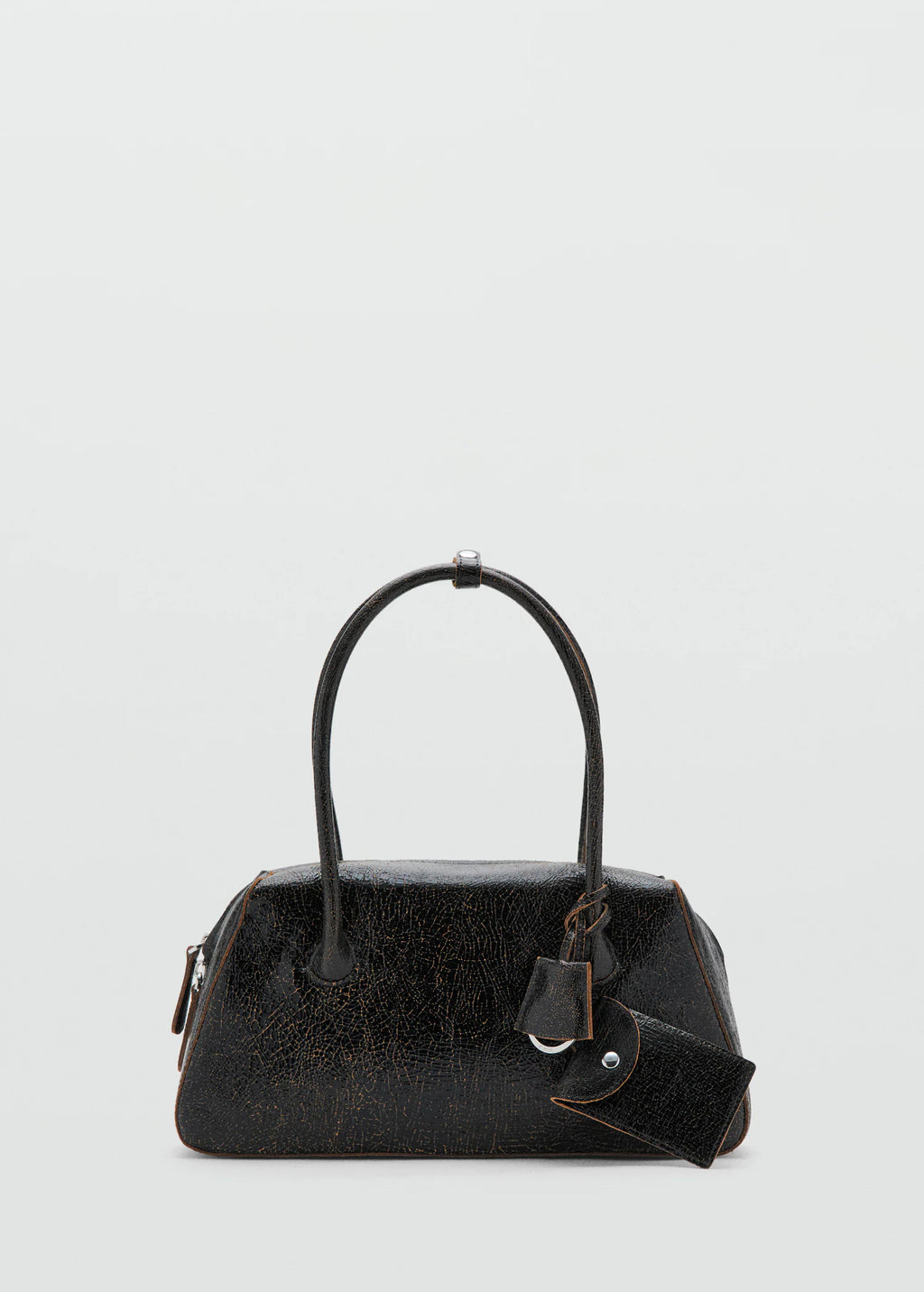 Leather Shoulder Bag With Charms Black