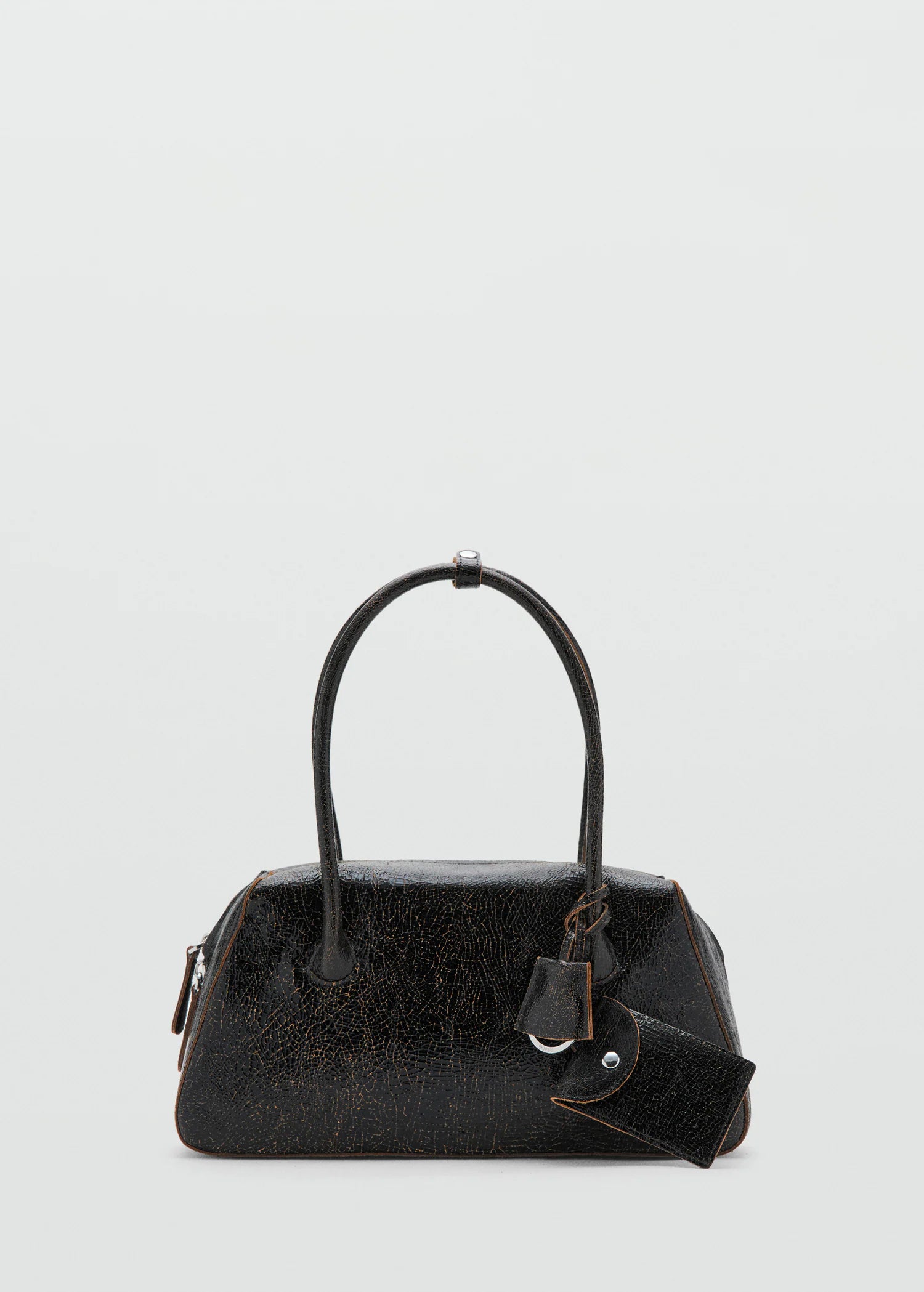 Leather Shoulder Bag With Charms Black