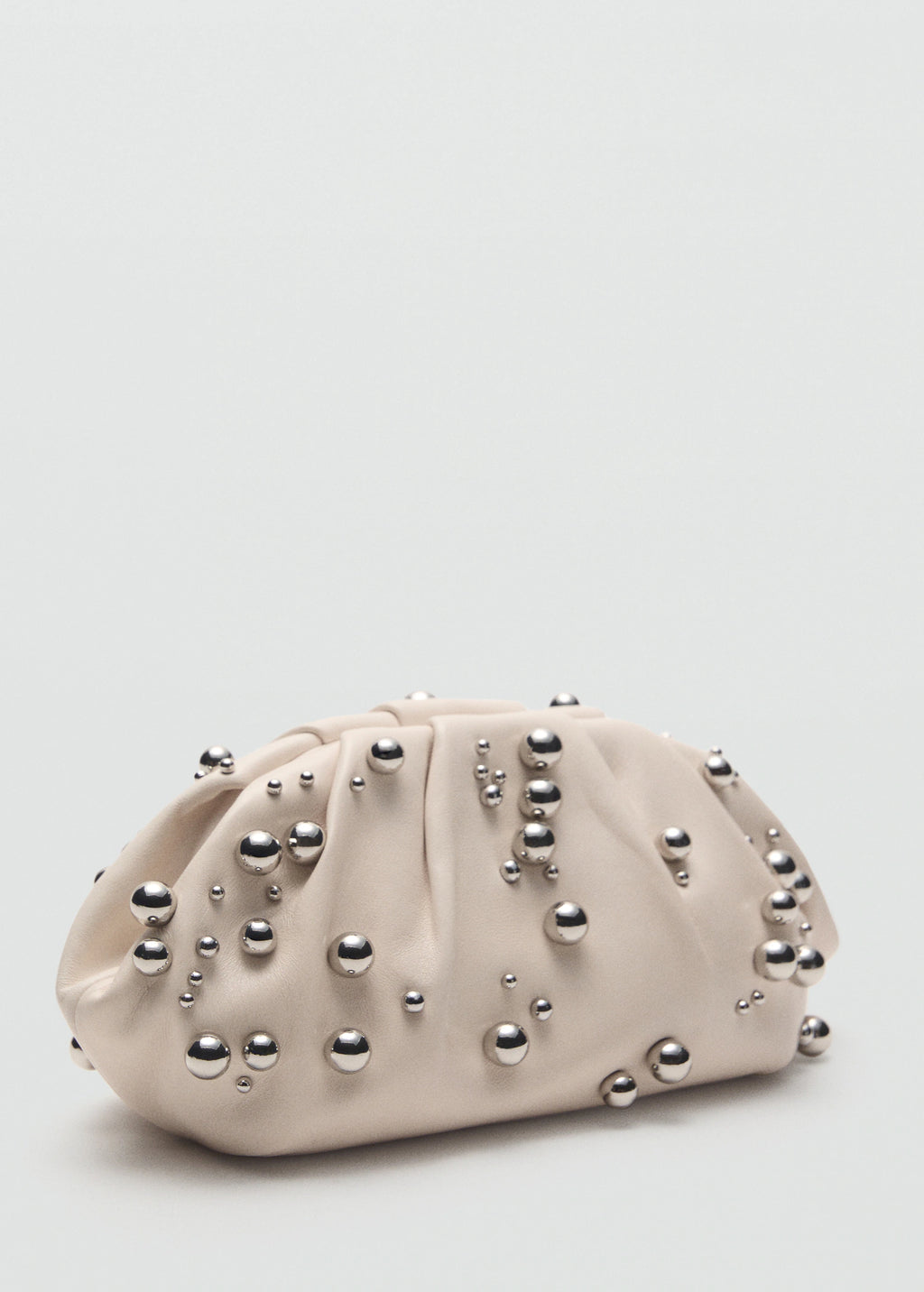 Leather Handbag With Ball Detail Off White