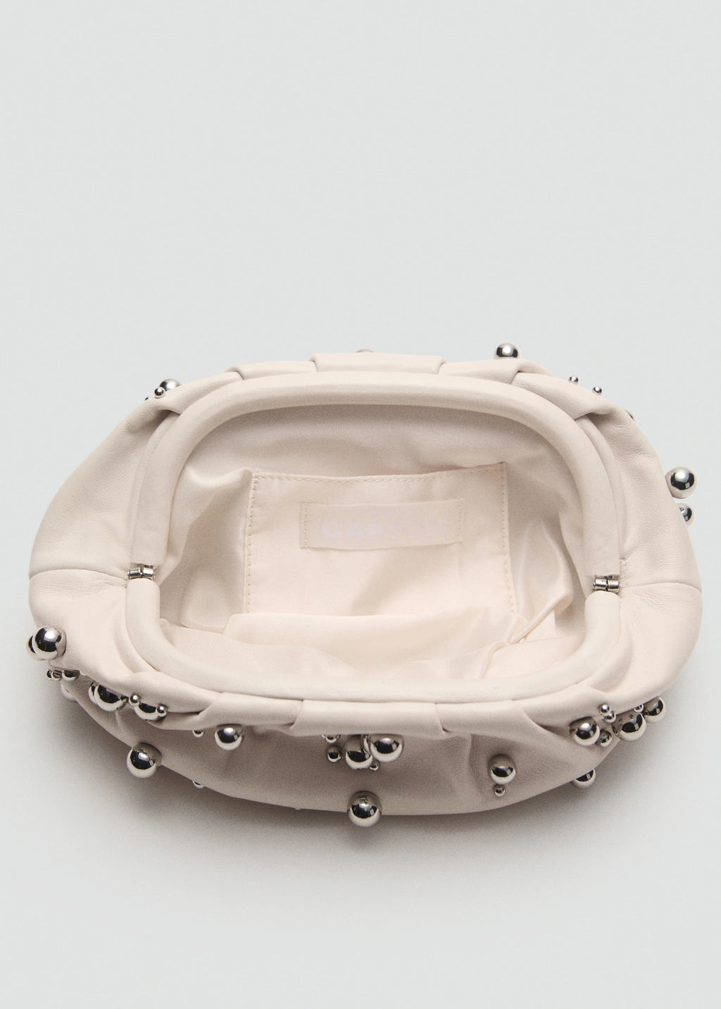 Leather Handbag With Ball Detail Off White