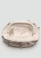 Leather Handbag With Ball Detail Off White