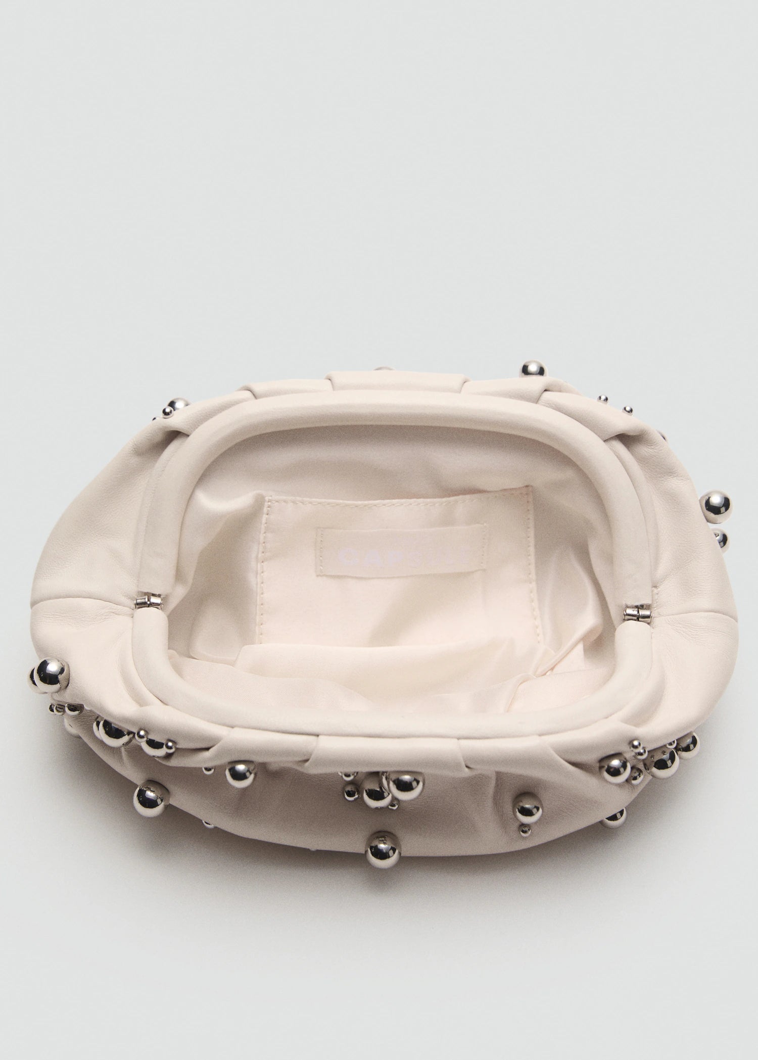 Leather Handbag With Ball Detail Off White