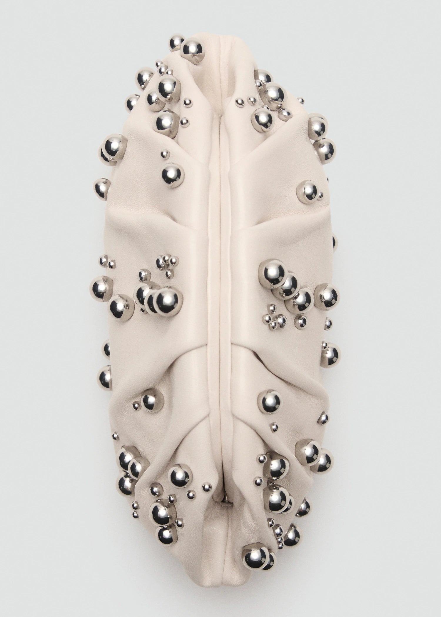 Leather Handbag With Ball Detail Off White