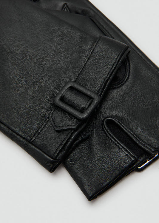 Leather Gloves With Buckle Black