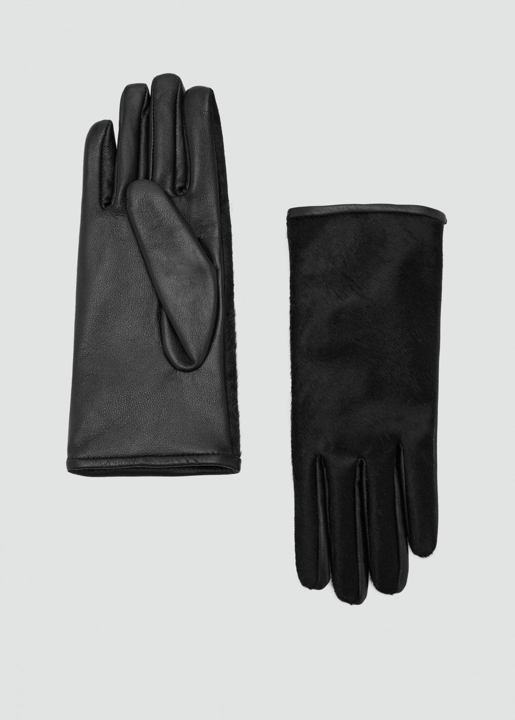 Leather And Fur Effect Gloves Black