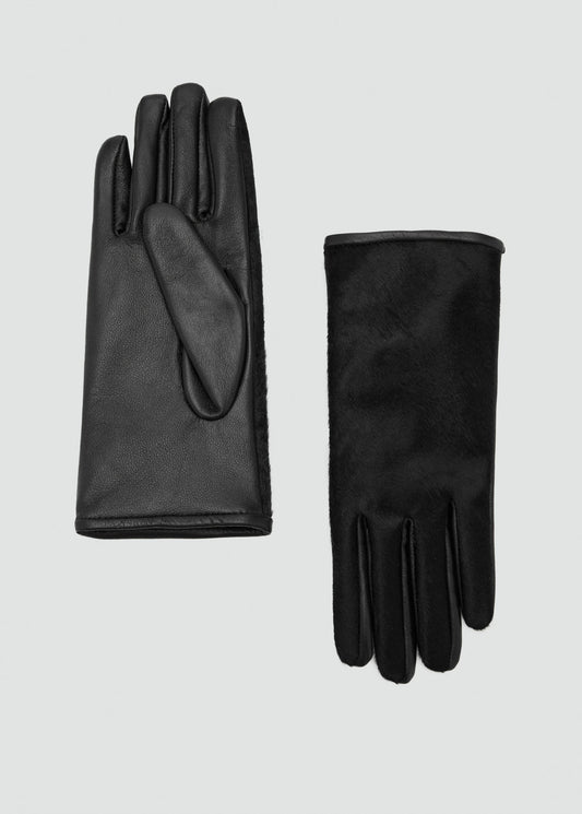 Leather And Fur Effect Gloves Black