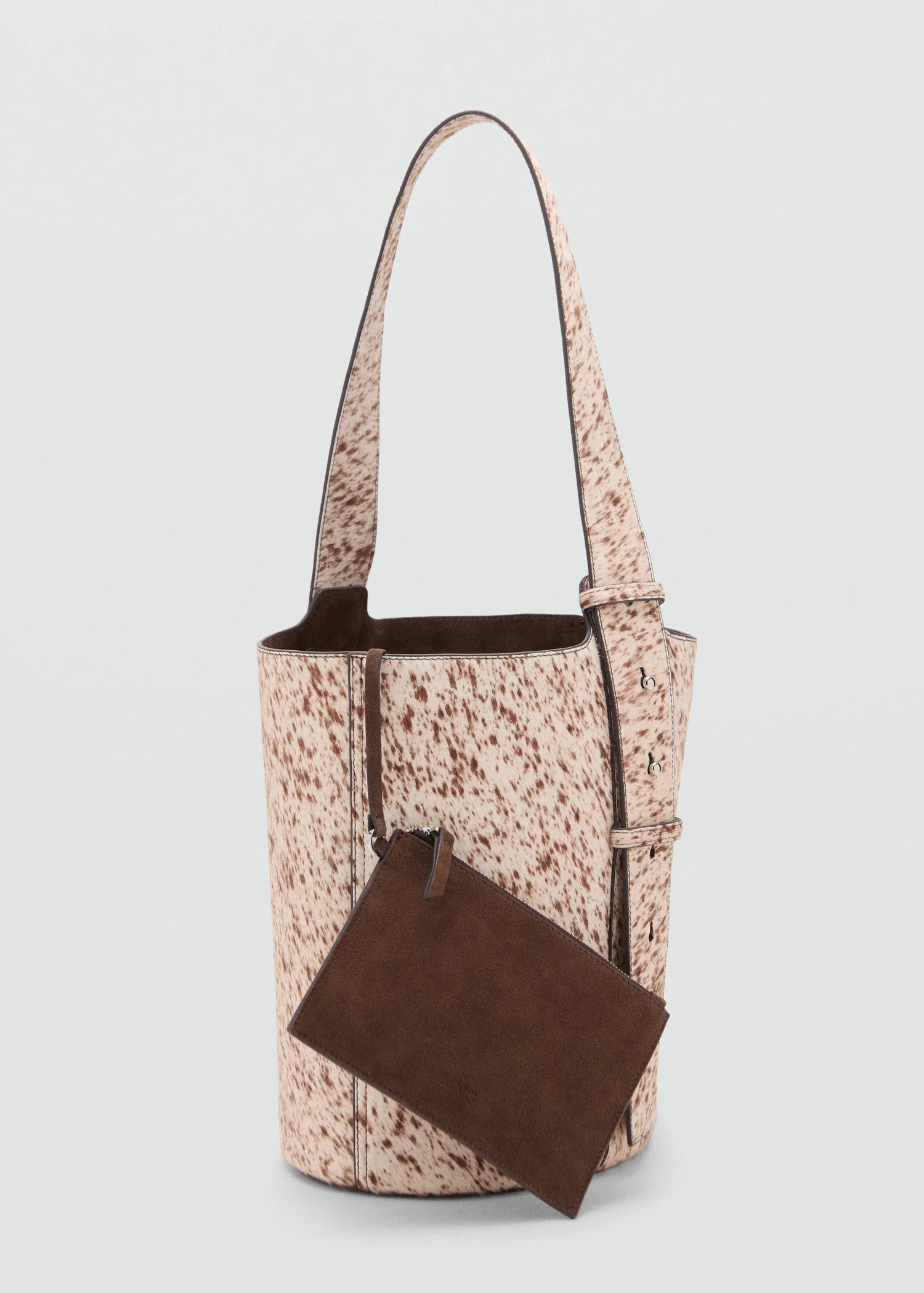 Leather And Fur Bucket Bag Brown
