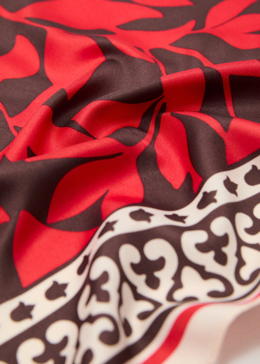 Leaf Print Scarf Red