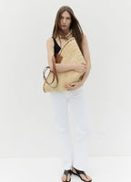 Large Natural Fibre Basket With Leather Handle Leather