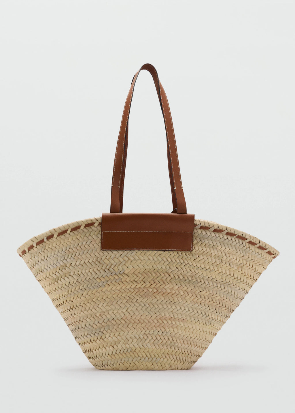 Large Natural Fibre Basket With Leather Handle Leather