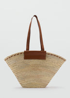 Large Natural Fibre Basket With Leather Handle Leather