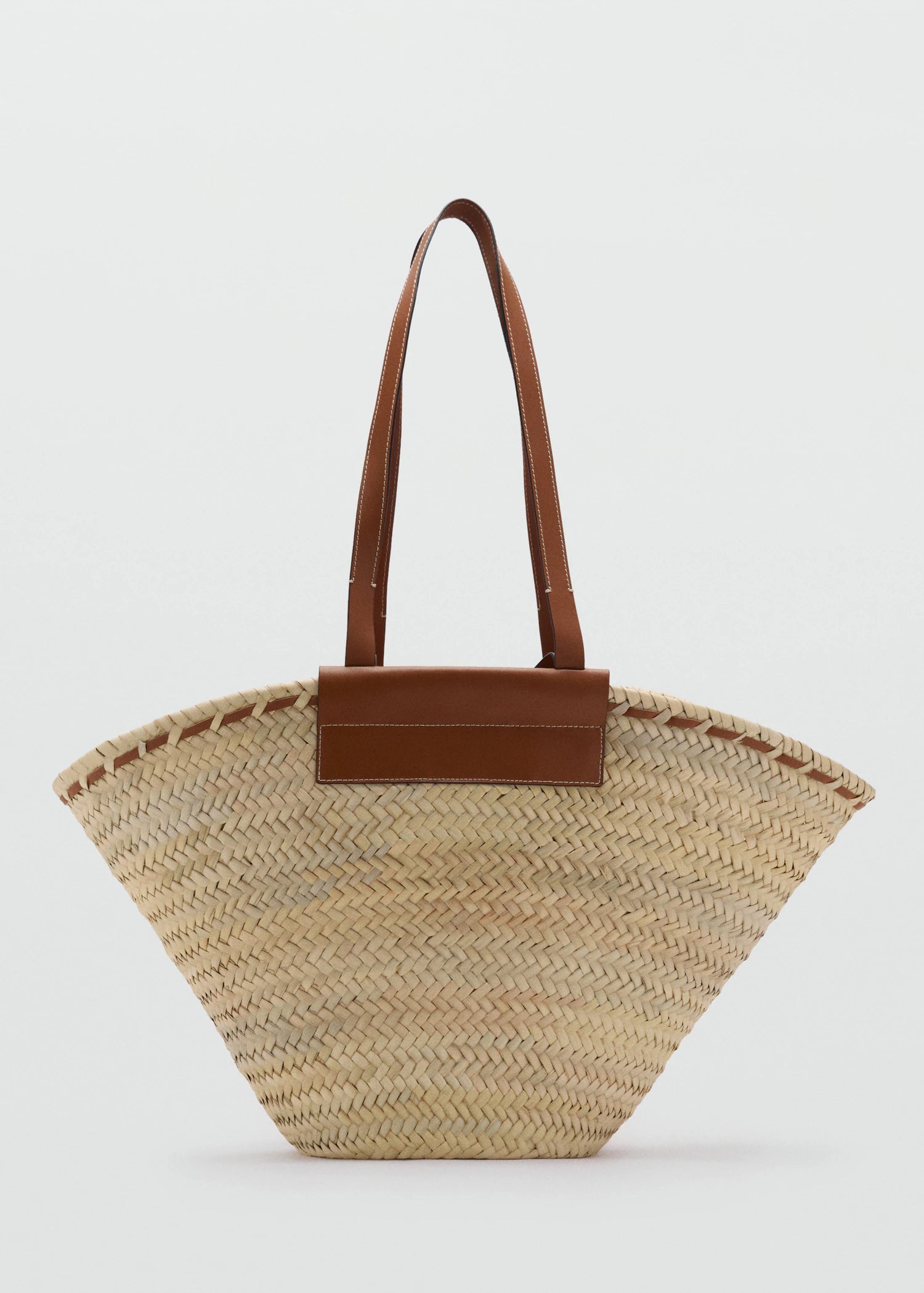 Large Natural Fibre Basket With Leather Handle Leather