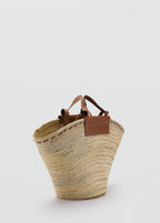 Large Natural Fibre Basket With Leather Handle Leather