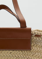 Large Natural Fibre Basket With Leather Handle Leather
