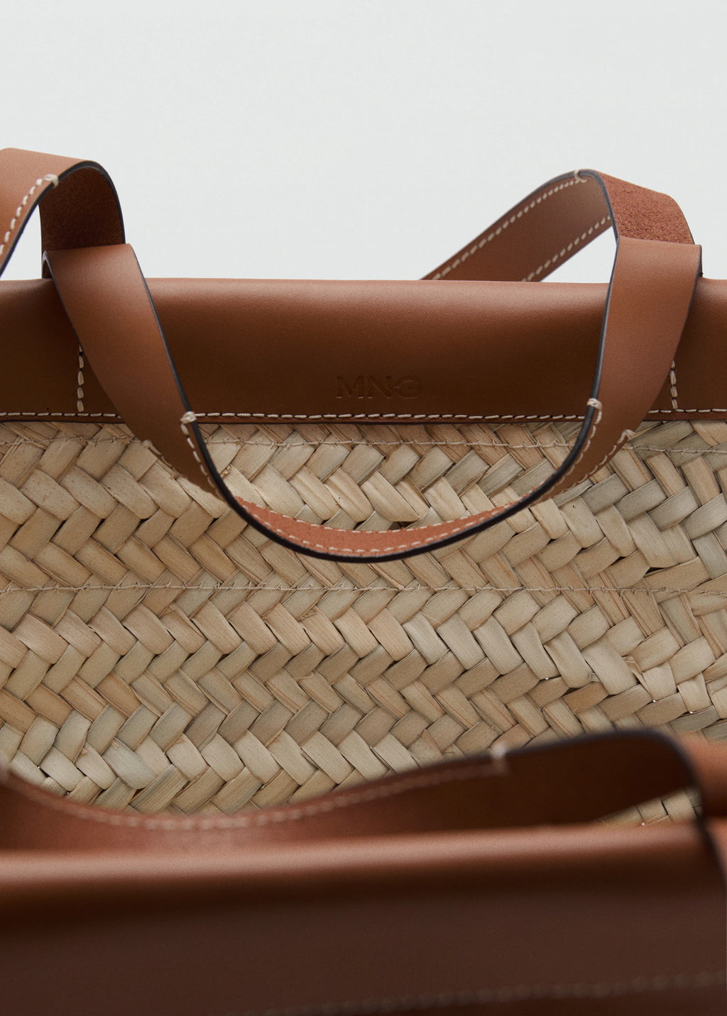 Large Natural Fibre Basket With Leather Handle Leather