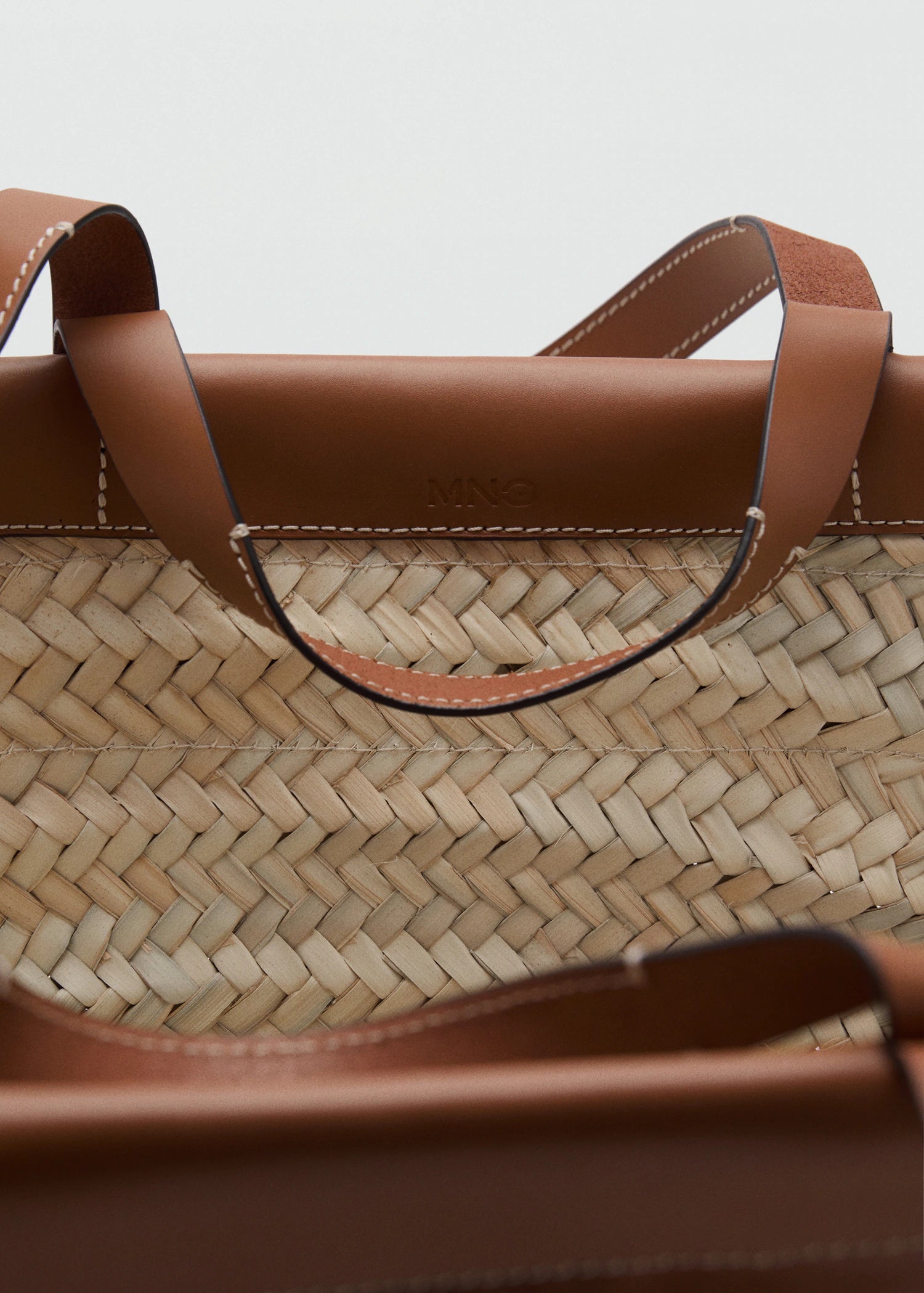 Large Natural Fibre Basket With Leather Handle Leather