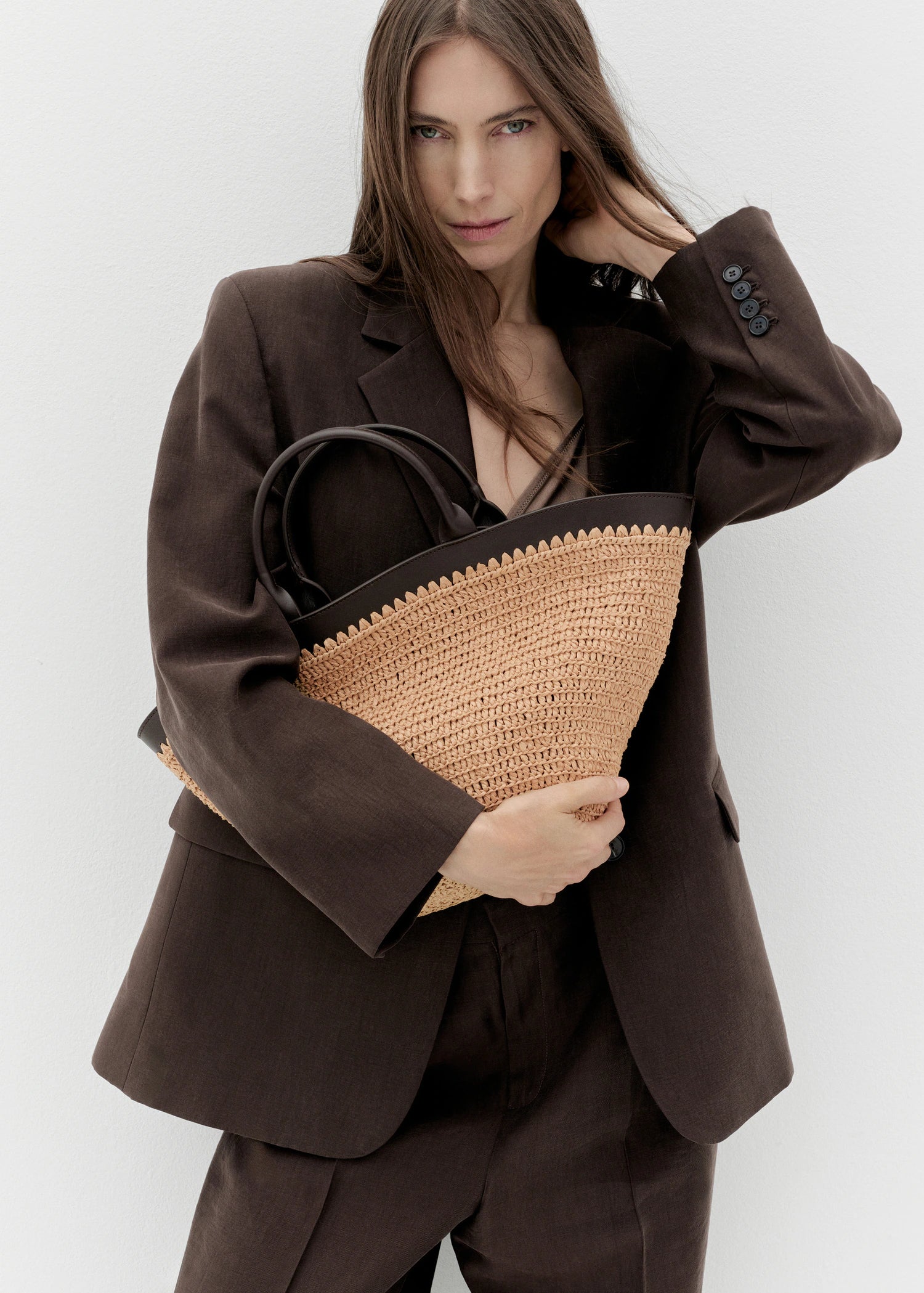 Large Natural Fibre Bag With Double Handle Chocolate