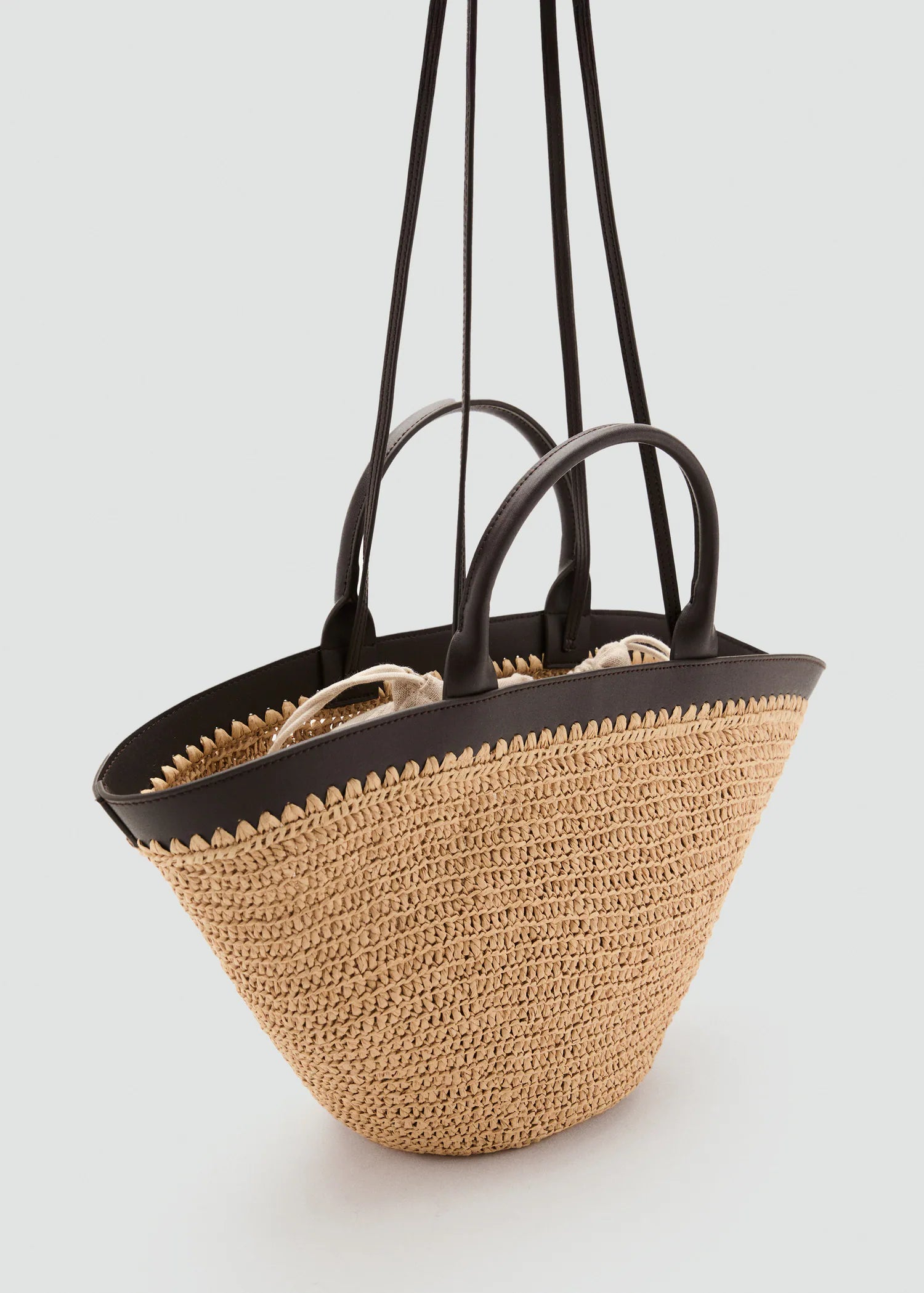 Large Natural Fibre Bag With Double Handle Chocolate
