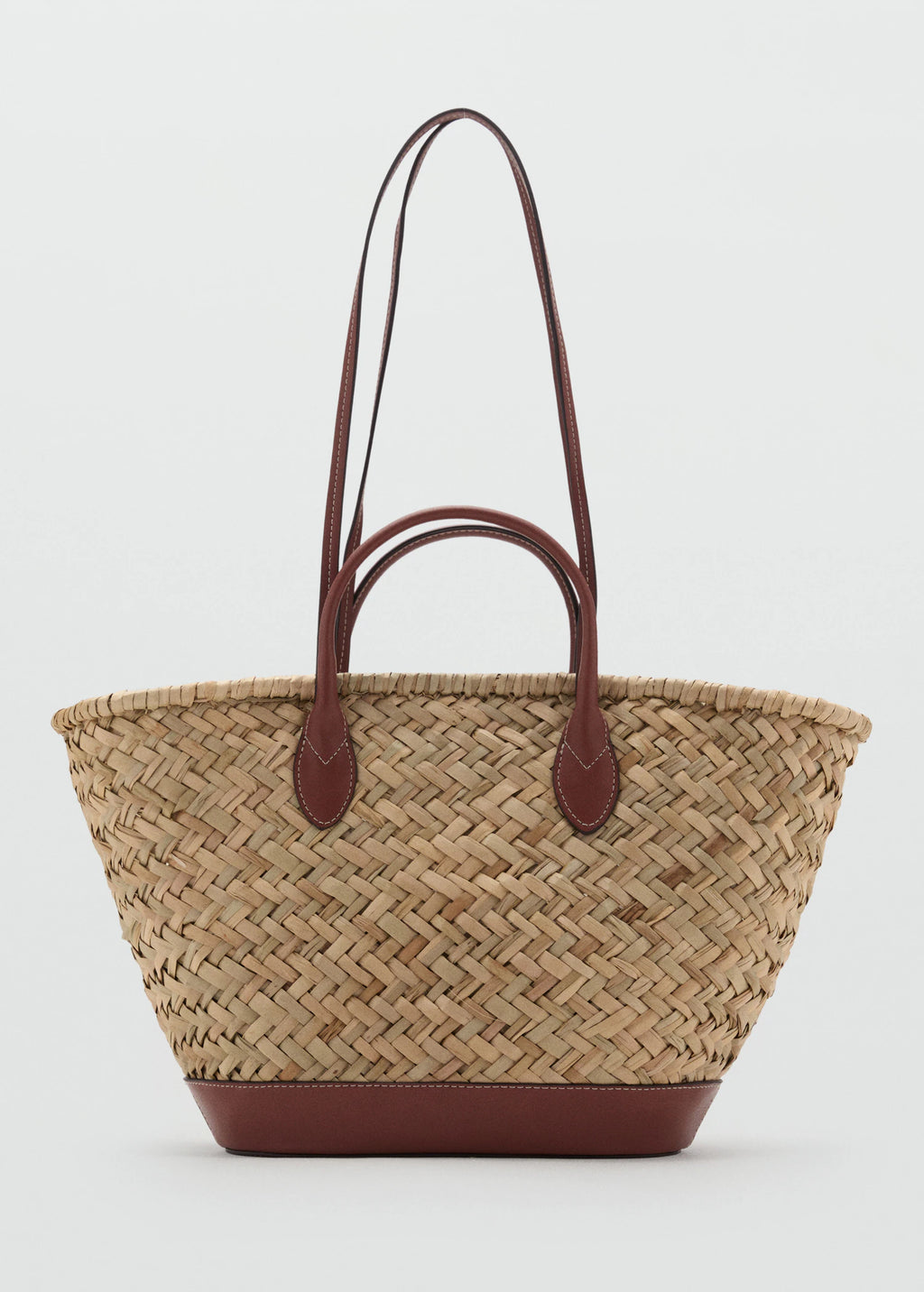 Large Double Handle Natural Fibre Basket Leather