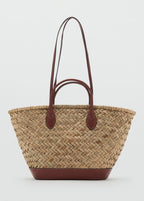 Large Double Handle Natural Fibre Basket Leather