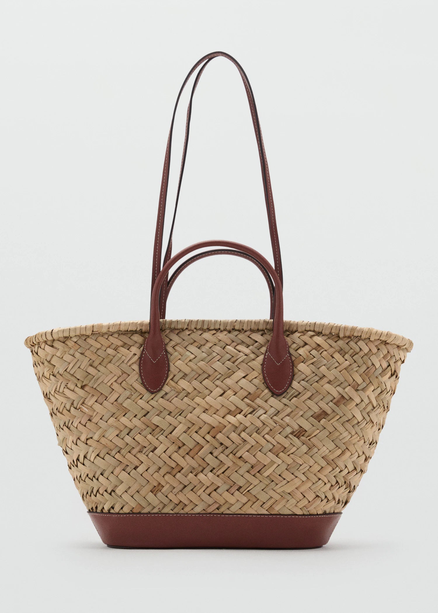 Large Double Handle Natural Fibre Basket Leather