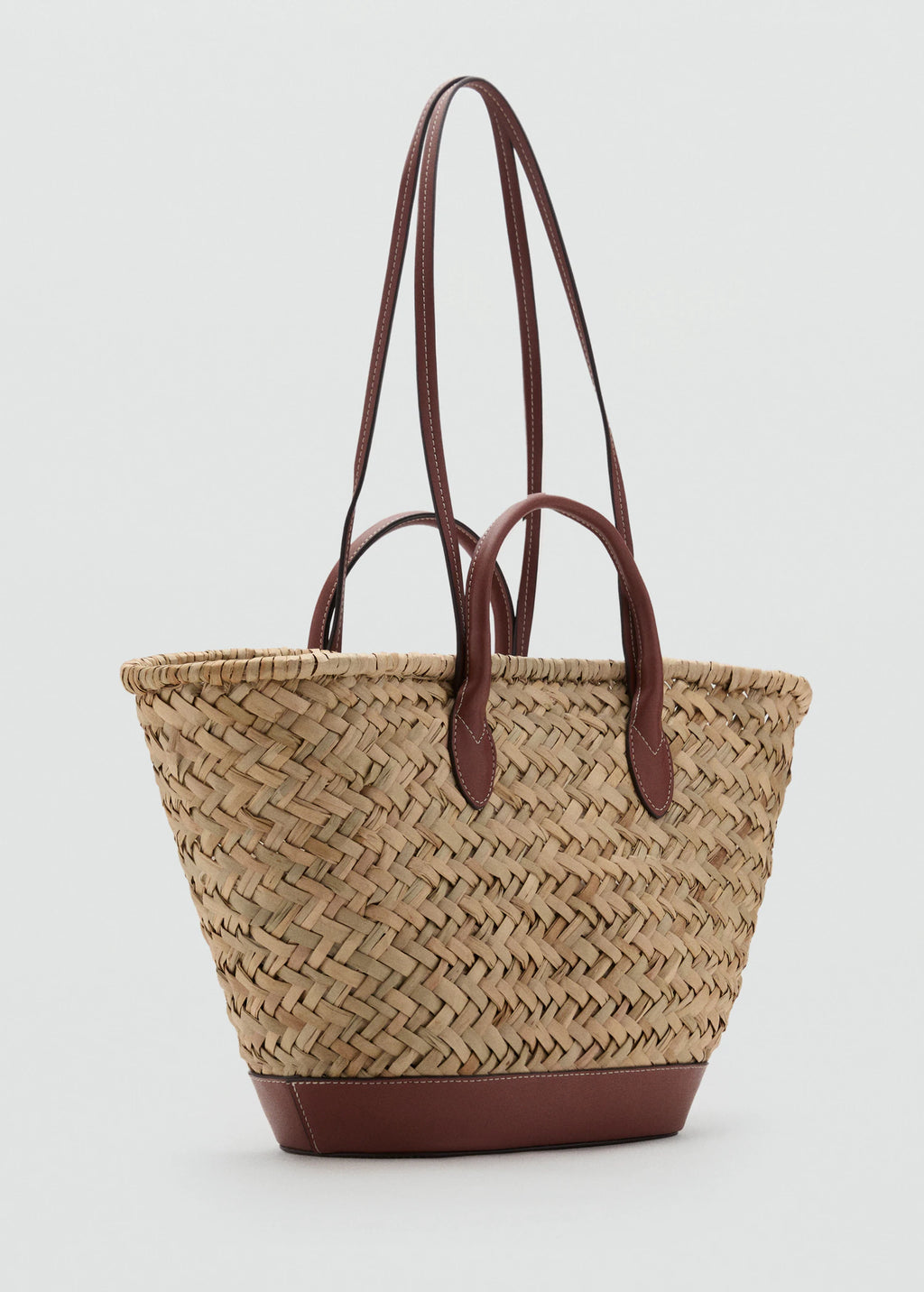 Large Double Handle Natural Fibre Basket Leather