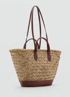 Large Double Handle Natural Fibre Basket Leather