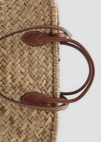 Large Double Handle Natural Fibre Basket Leather