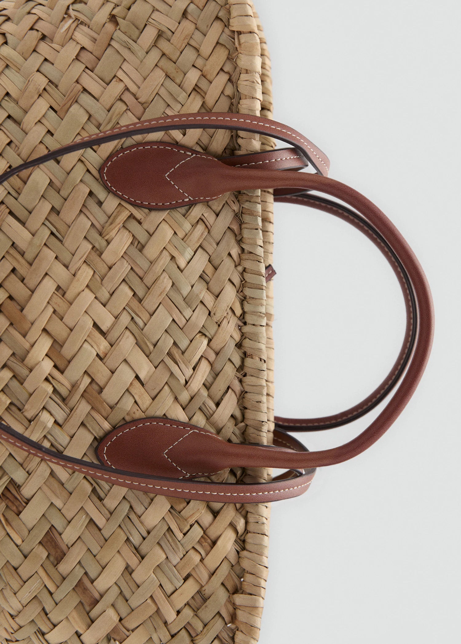 Large Double Handle Natural Fibre Basket Leather