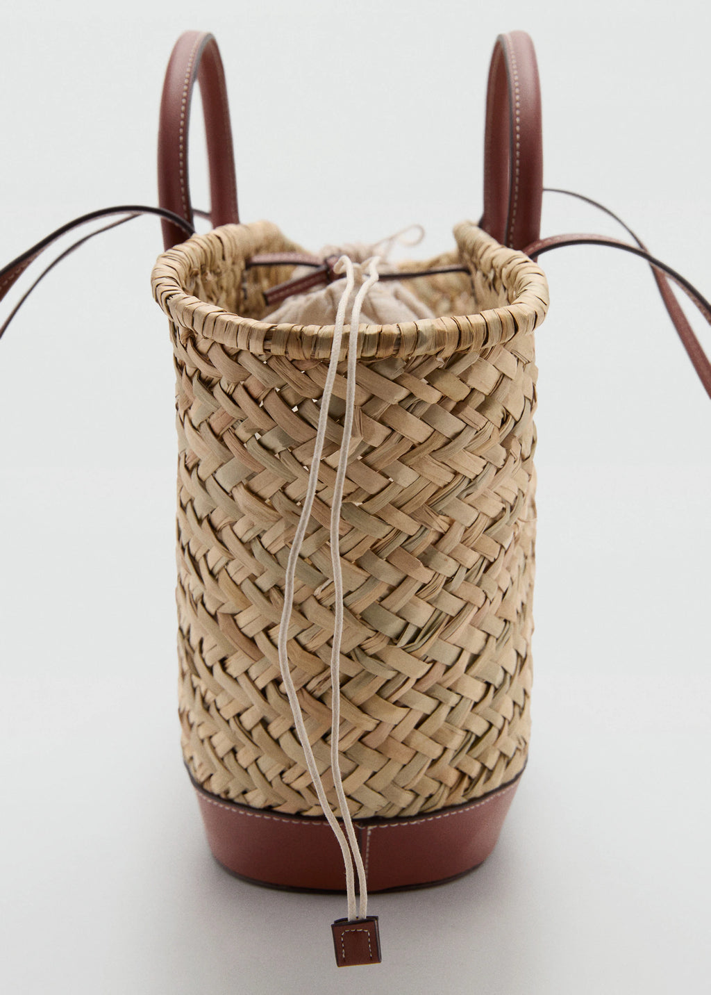 Large Double Handle Natural Fibre Basket Leather