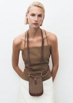 Jacquard Crossbody Mobile Phone Case With Logo Chocolate