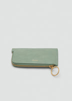 Hammered Leather Effect Card Holder With Zip Aqua Green