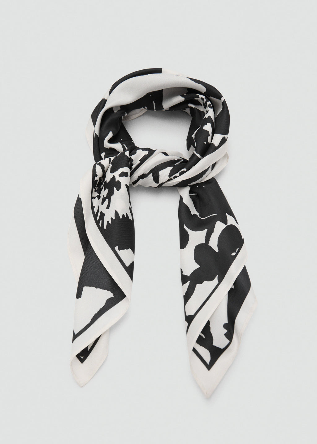 Floral Print Satin Scarf Black