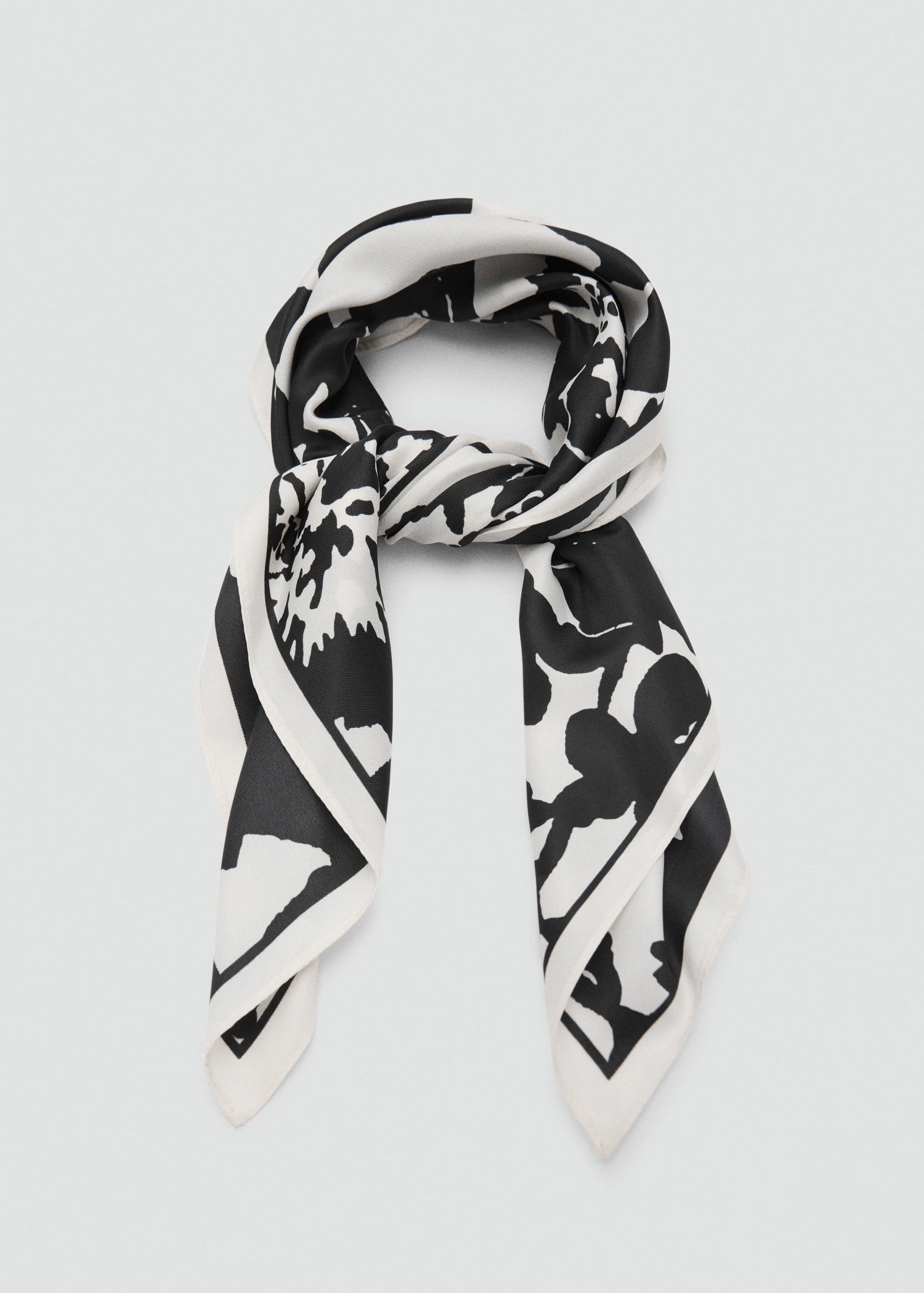 Floral Print Satin Scarf Black